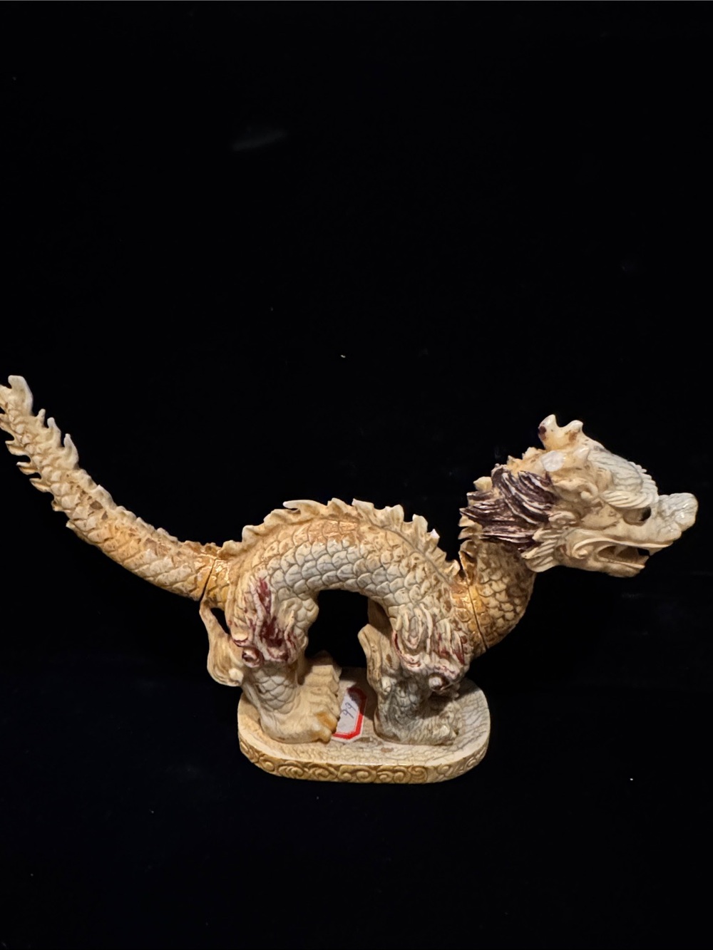 Vintage Faux Ivory Resin Feng Shui Dragon Figurine